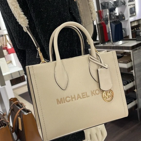 Michael Kors Mirella Small Pebbled Leather Shopper Top Zip Crossbody XBody Bag